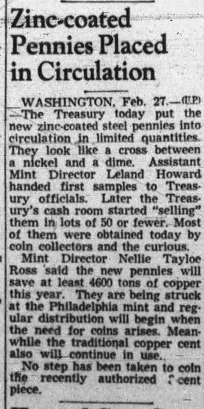 Two-Of-The-First-1943-Steel-Cents-To-Be-Struck----With-Provenance-From-Mint-Director-Nellie-Ross